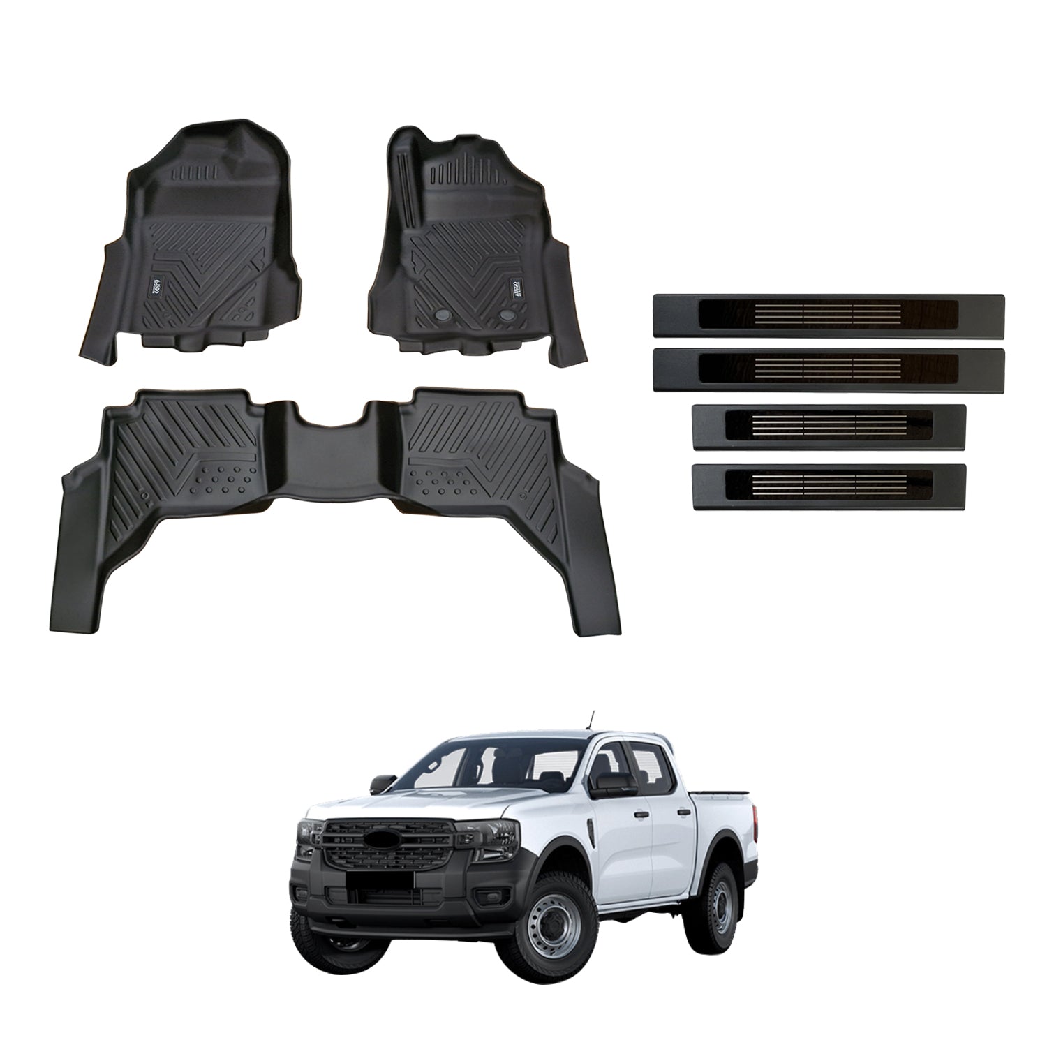 5D Car Floor Mats + Door Sill Protector for Ford Ranger Dual Cab 2022-Onwards