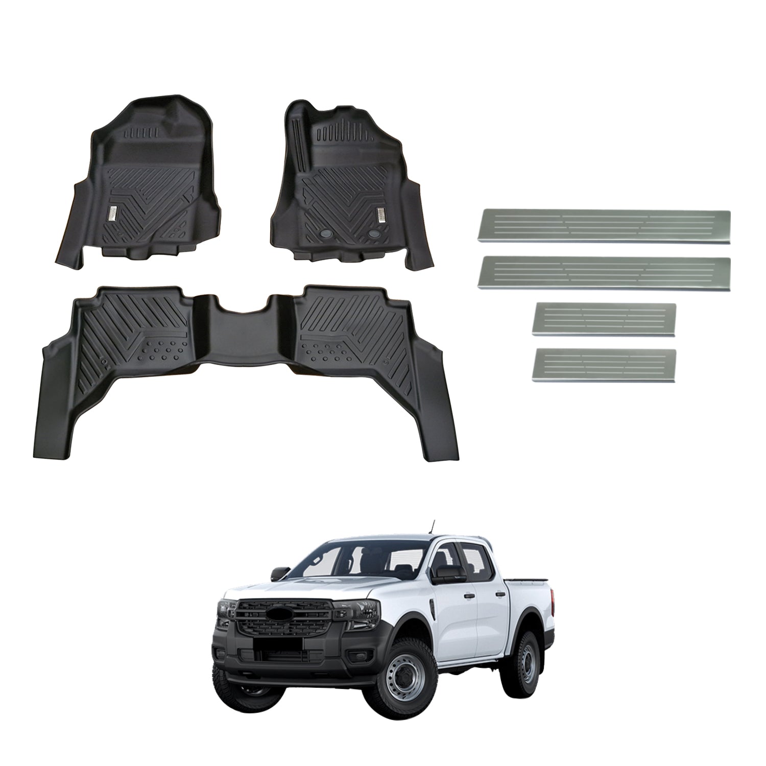 Car Floor Mats + Door Sill Protector for Ford Ranger Next Gen Dual Cab 2022-Onwards