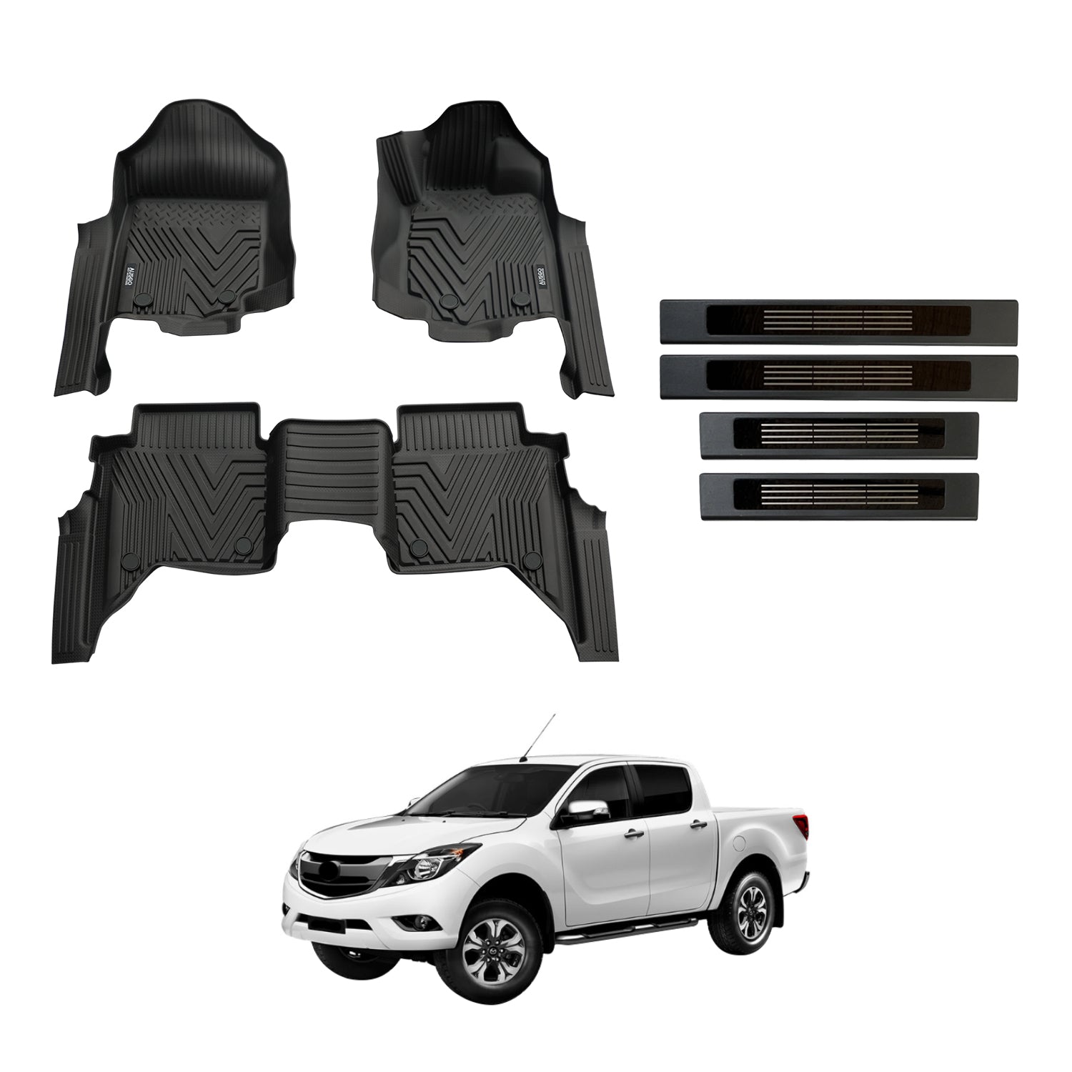 5D Injection Floor Mats + Black Door Sills for Mazda BT-50 BT50 Dual Cab 2011-2020
