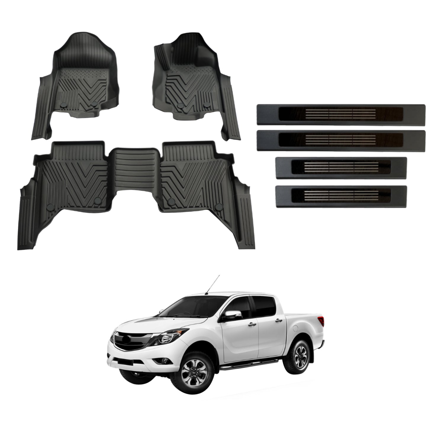 5D Injection Floor Mats + Black Door Sills for Mazda BT-50 BT50 Dual Cab 2011-2020