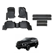 Car Floor Mats + Black Door Sill Protector for Mitsubishi Pajero Sport 2015-Onwards 5-Seat / 7-Seat