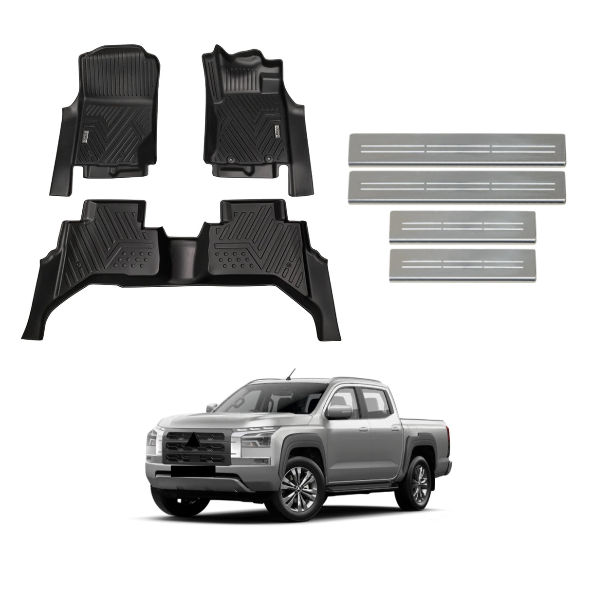 Car Floor Mats + Door Sills Protector for Mitsubishi Triton MV Dual Cab 2024-Onwards