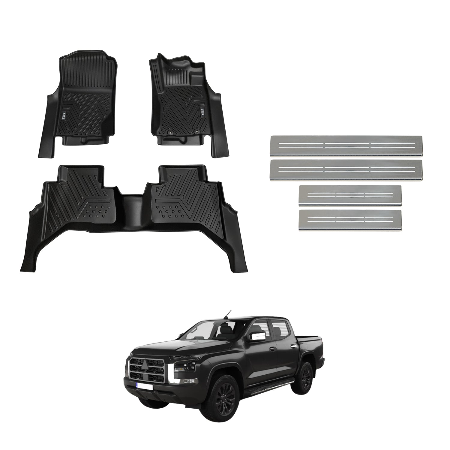 Car Floor Mats + Door Sill Protector for Mitsubishi Triton MV Dual Cab 2024-Onwards