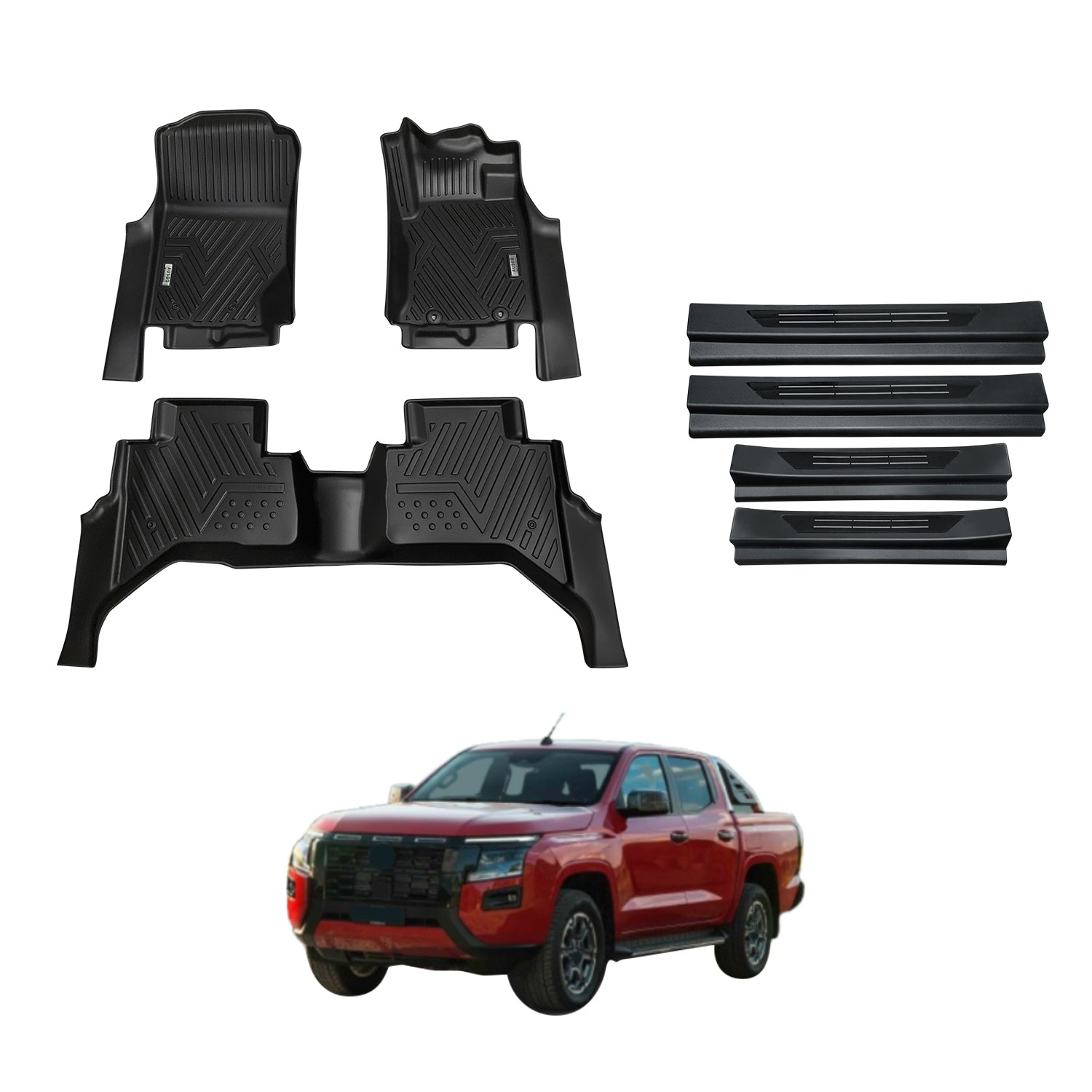 Car Floor Mats + Black Door Sill Protector for Nissan Navara D27 Dual Cab 2026-Onwards