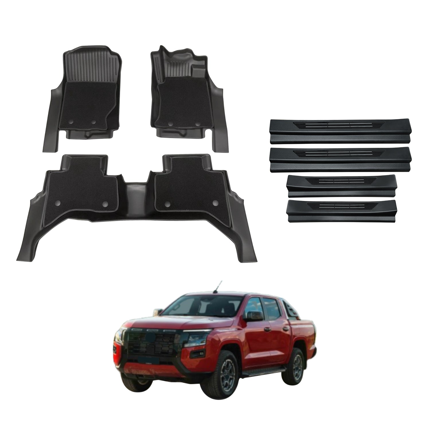 Double-Layer Car Floor Mats + Door Sill Protector for Nissan Navara D27 Dual Cab 2026-Onwards