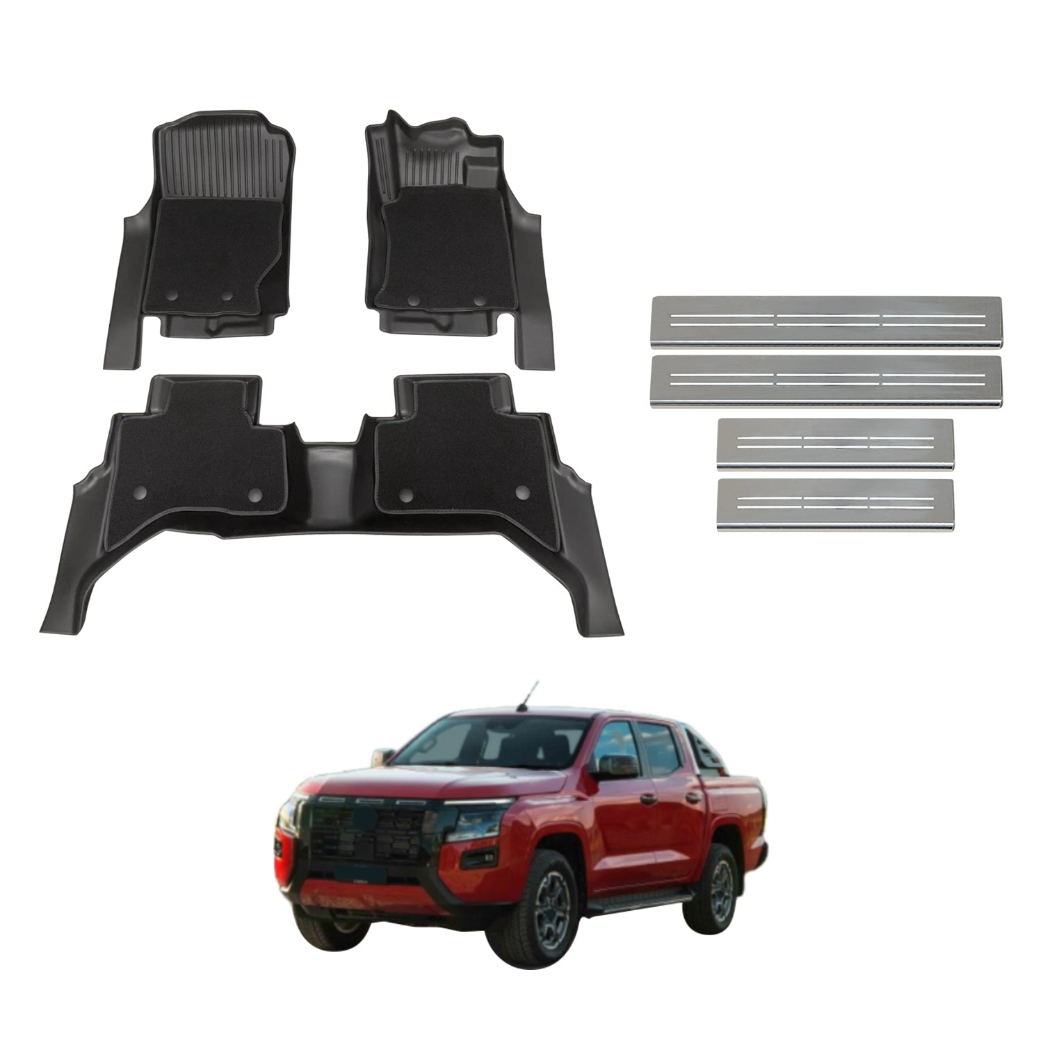 Double-Layer Car Floor Mats + Door Sill Protector for Nissan Navara D27 Dual Cab 2026-Onwards
