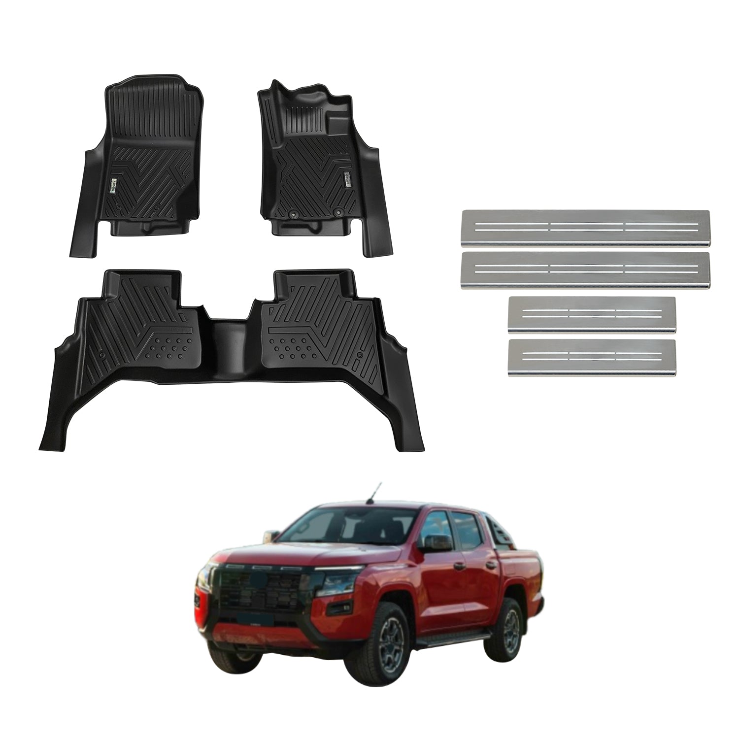 Car Floor Mats + Black Door Sill Protector for Nissan Navara D27 Dual Cab 2026-Onwards