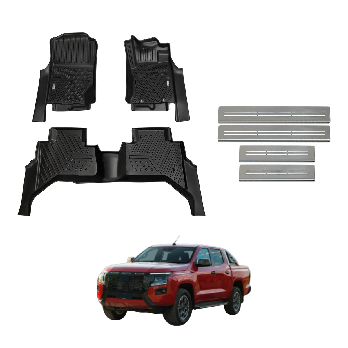 Car Floor Mats + Black Door Sill Protector for Nissan Navara D27 Dual Cab 2026-Onwards
