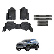 5D Moulded Floor Mats + Black Door Sill Protector for Ford Everest 2015-2022