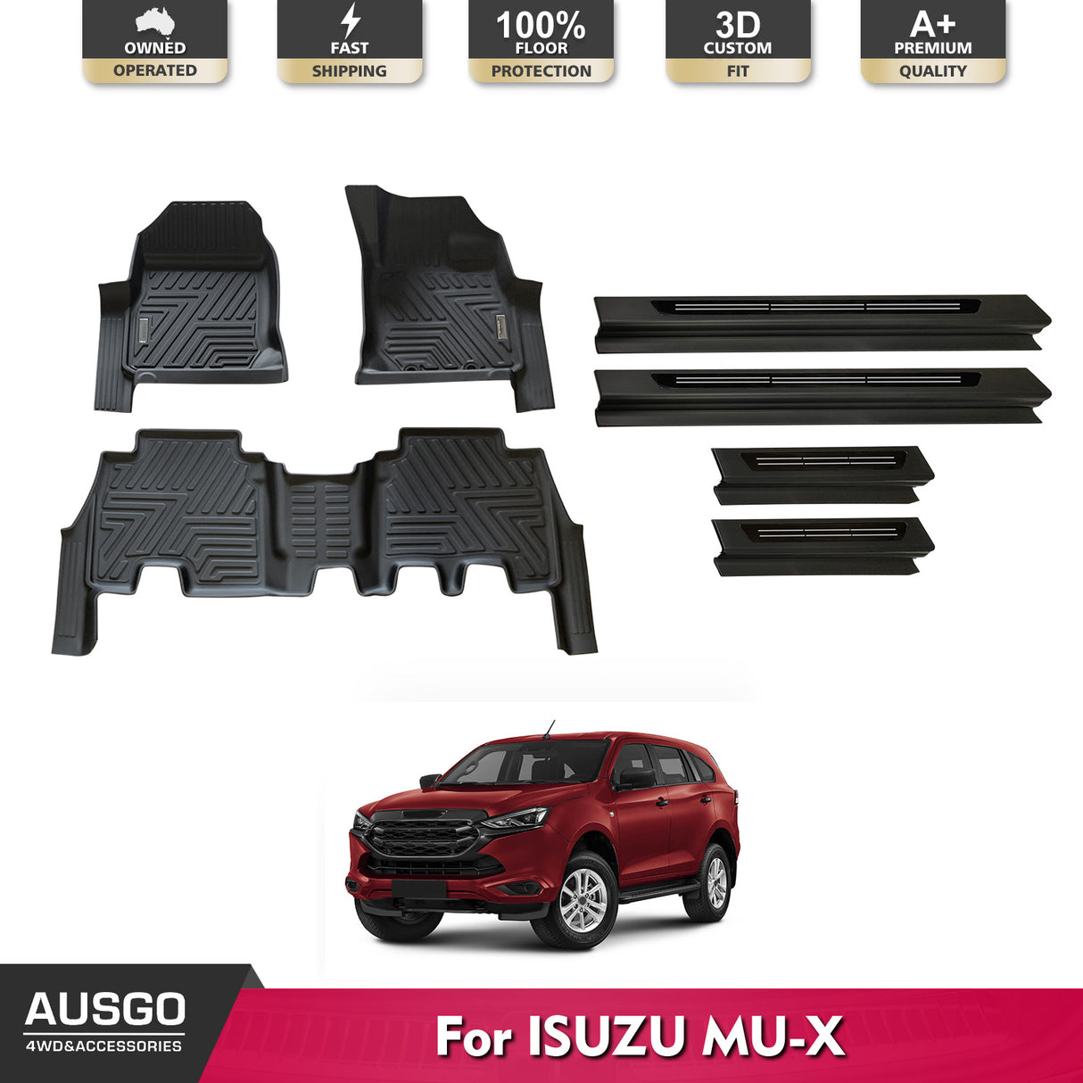 Floor Mats + Black Door Sill Protector for ISUZU MUX MU-X 2021-Onwards