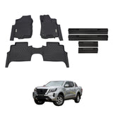 Car Floor Mats + Black Door Sill Protector for Nissan Navara NP300 D23 Dual Cab 2015-Onwards