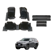 Double-Layer Car Floor Mats + Black Door Sill Protector for Mitsubishi Pajero Sport 2015-Onwards 5 & 7 Seats
