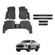 Car Floor Mats + Black Door Sill Protector for Mitsubishi Triton MQ MR Series Dual Cab 2015-2024