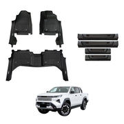 7D Injection Floor Mats + Black Door Sill Protector for Toyota Hilux Dual Cab 2025-Onwards