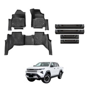 5D Floor Mats + Black Door Sill Protector for Toyota Hilux Dual Cab 2025-Onwards