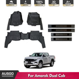 7D Injection Floor Mats + Black Door Sill Protector for Volkswagen Amarok Next-Gen NF Dual Cab 2023-Onwards