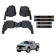 7D Injection Floor Mats + Black Door Sill Protector for Volkswagen Amarok Next-Gen NF Dual Cab 2023-Onwards