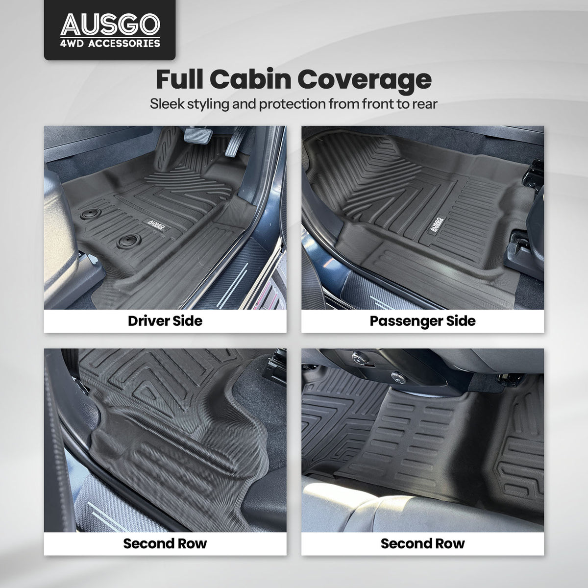 5D Moulded Floor Mats + Black Door Sill Protector for Ford Everest 2015-2022