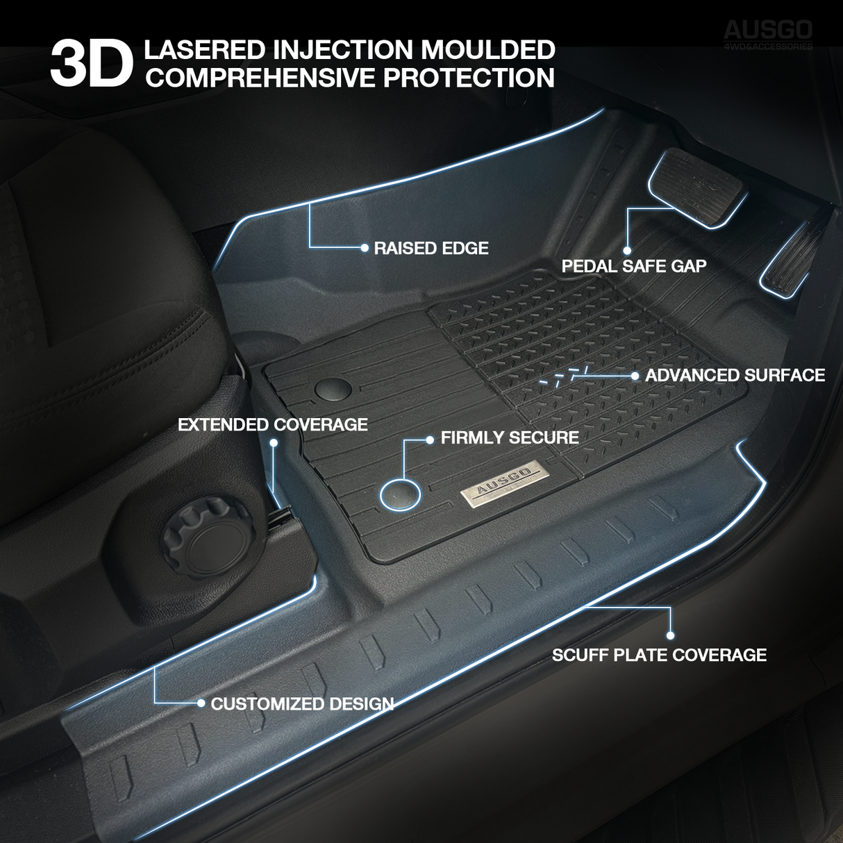 5D Injection Floor Mats for Ford Ranger Single / Extra Cab Next-Gen 2022-Onwards
