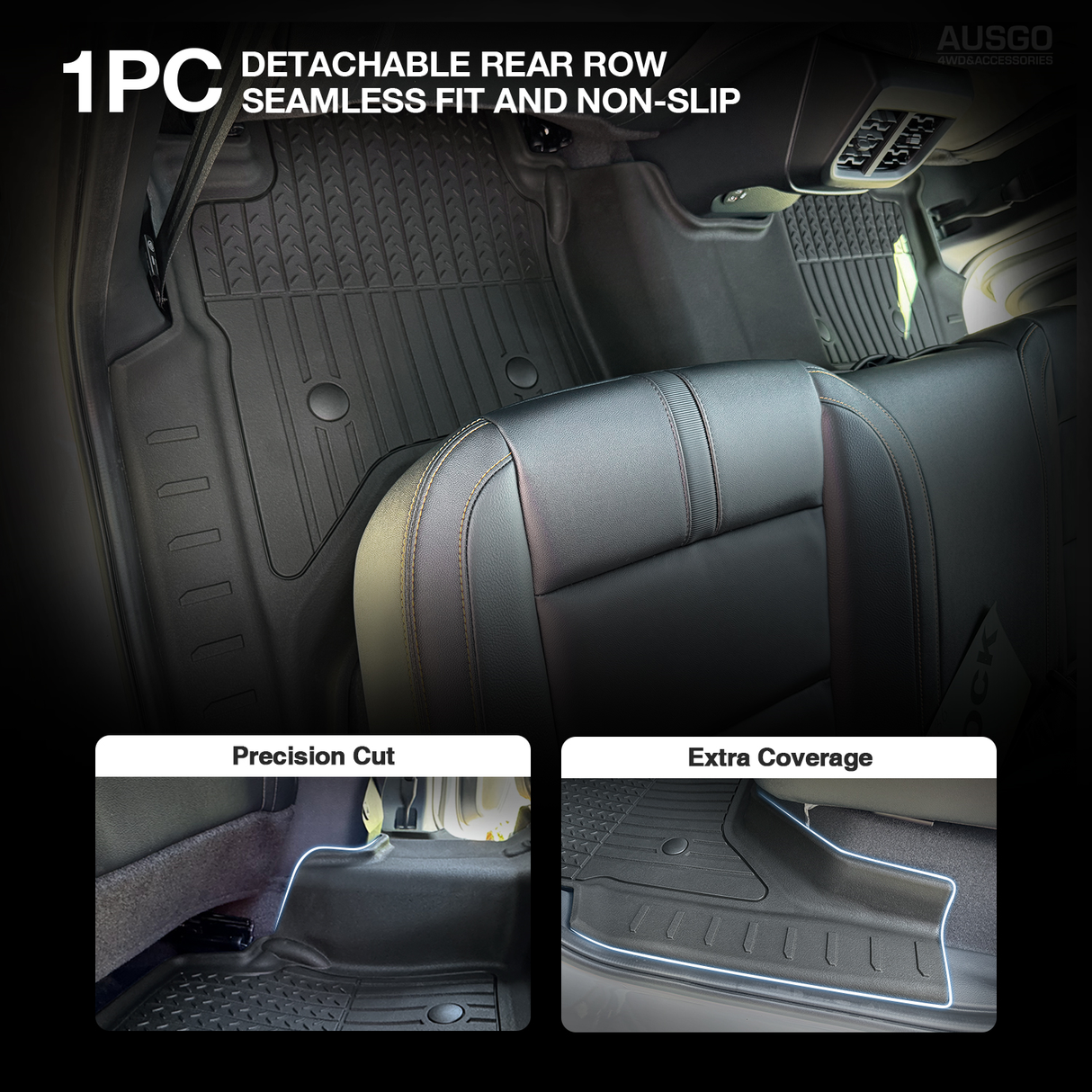 5D Injection Floor Mats + Black Door Sill Protector for Ford Ranger Dual Cab Next-Gen 2022-Onwards