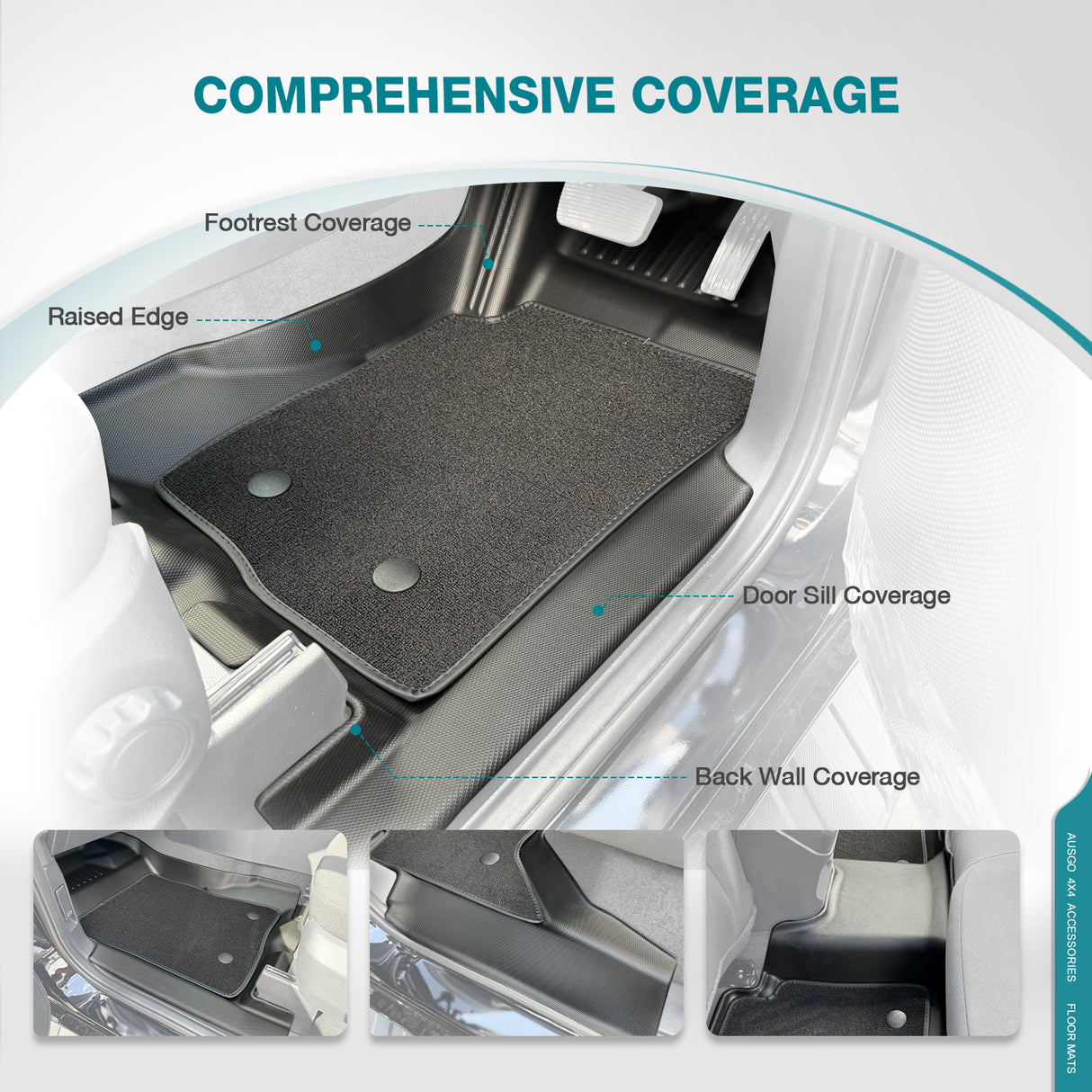 Double-Layer Car Floor Mats + Door Sill Protector for Ford Ranger Dual Cab Next-Gen 2022-Onwards
