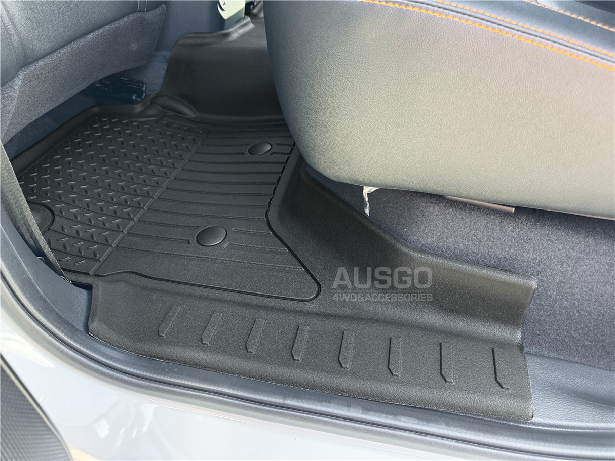5D Injection Floor Mats + Black Door Sill Protector for Ford Ranger Dual Cab Next-Gen 2022-Onwards