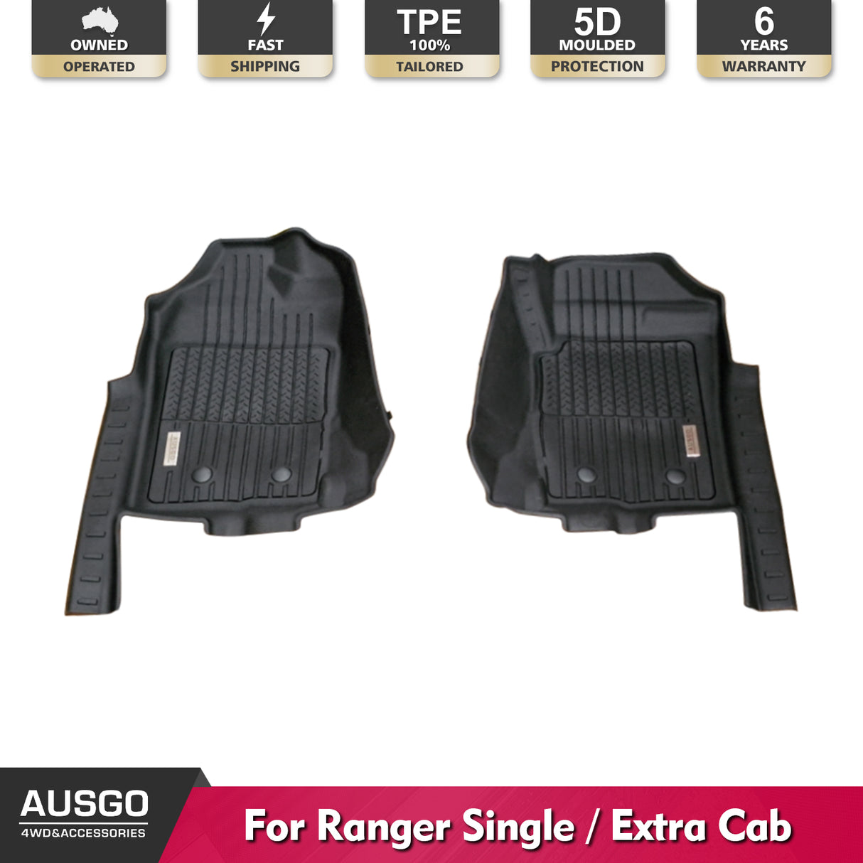 5D Injection Floor Mats for Ford Ranger Single / Extra Cab Next-Gen 2022-Onwards