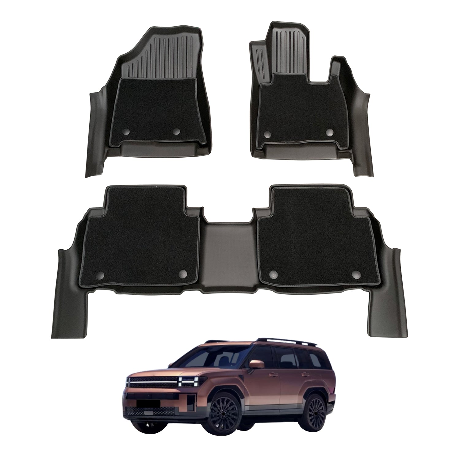 Double-Layer Car Floor Mats for Hyundai Santa Fe 7 Seater 2024-Onwards