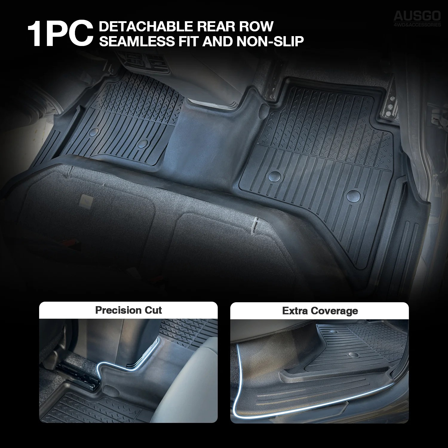 7D Injection Floor Mats + Black Door Sill Protector for ISUZU D-MAX DMAX Dual Cab 2020-Onwards