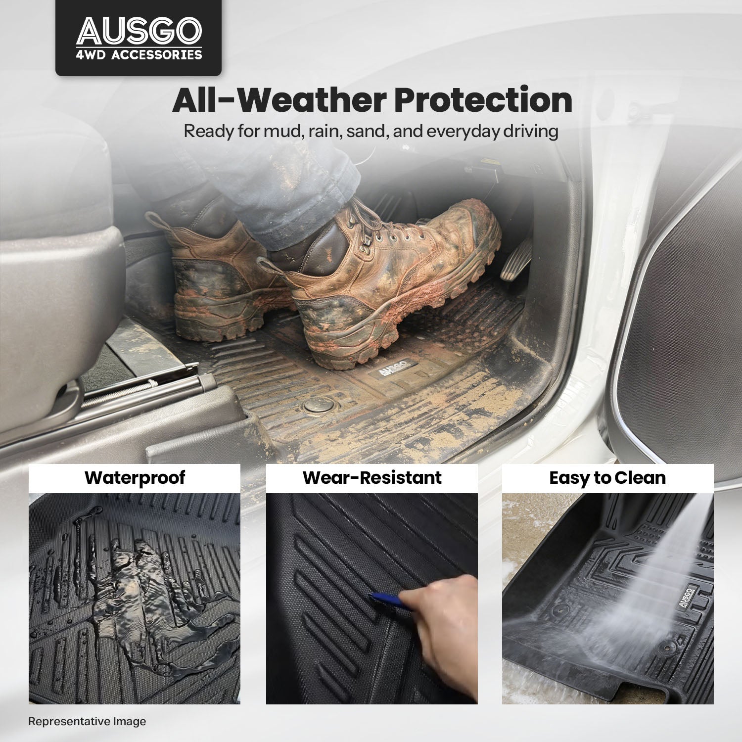 7D Floor Mats + Black Door Sill Protector for KIA Tasman 2025-Onwards