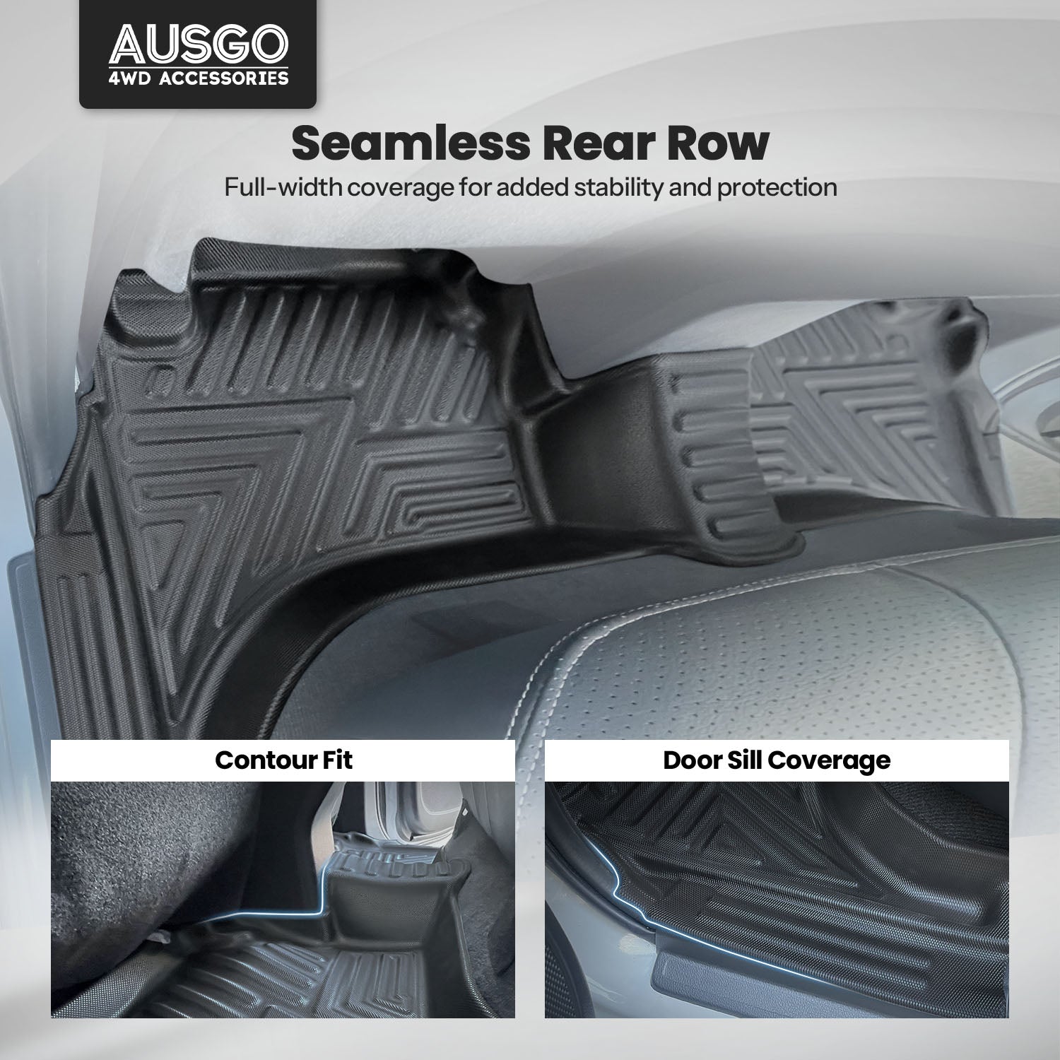 Car Floor Mats + Black Door Sill Protector for Mitsubishi Triton MQ MR Series Dual Cab 2015-2024