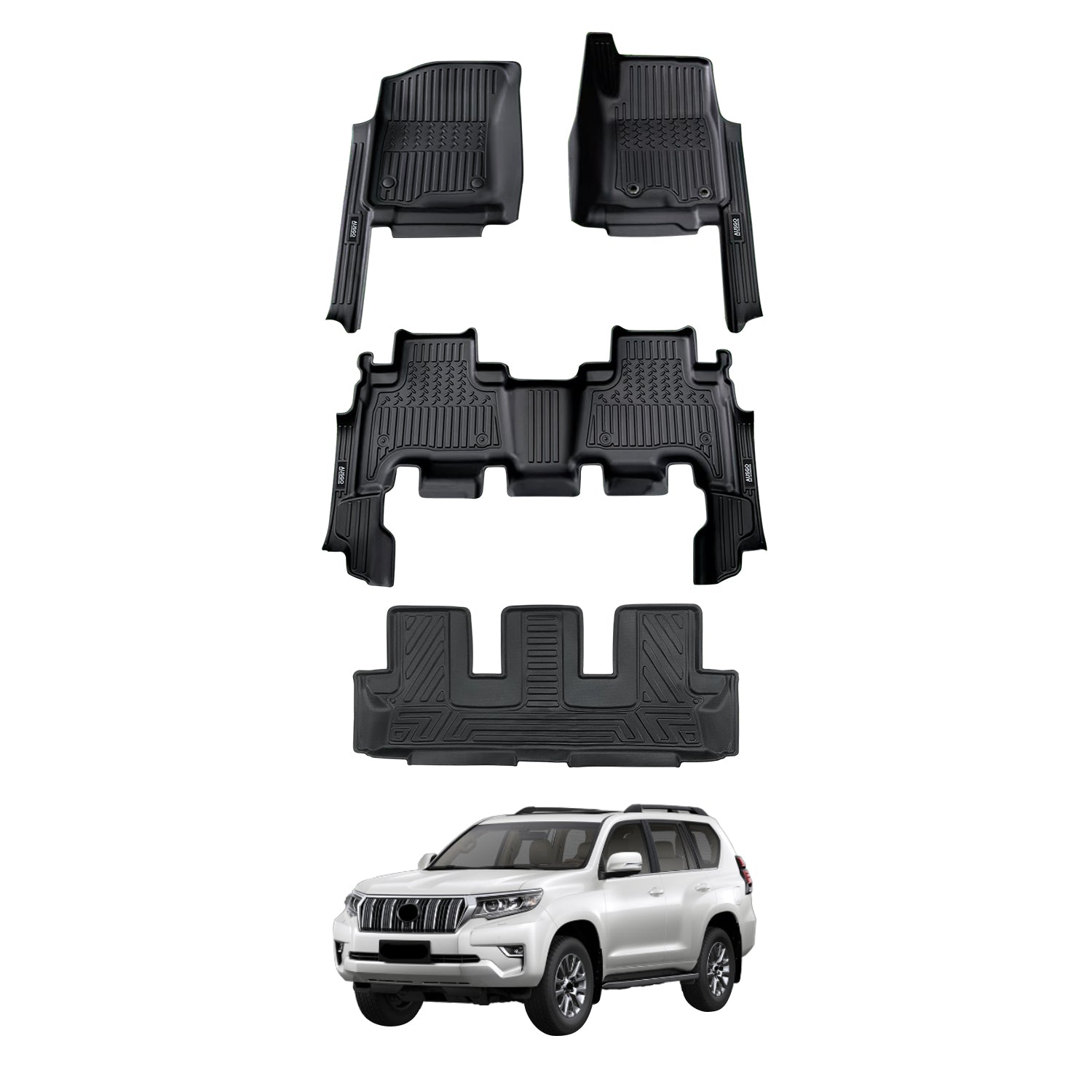 PRE-ORDER 7D Car Floor Mats for Toyota Land Cruiser Prado 150 Series 7-Seat 2009-2024 (Auto Trans)