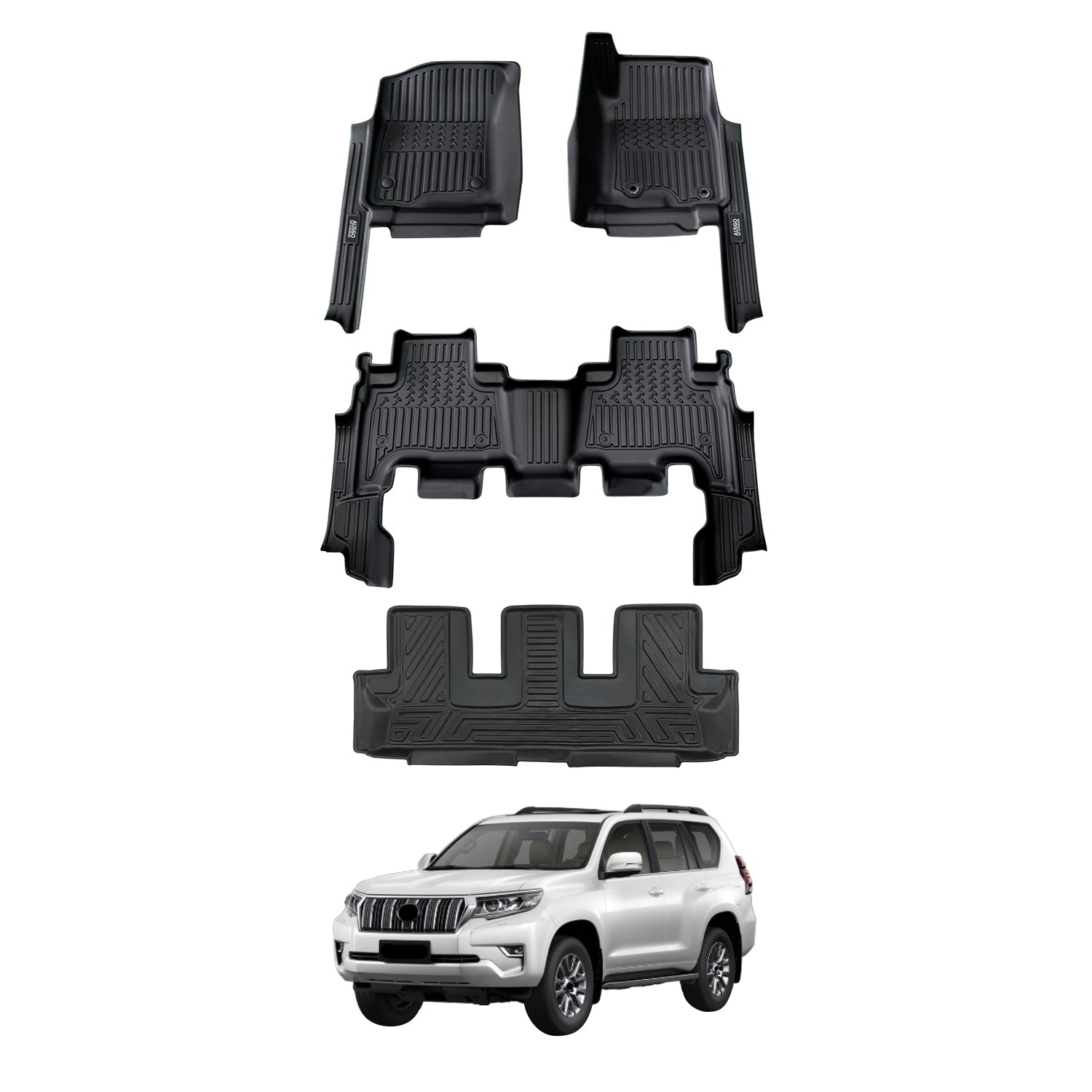 7D Car Floor Mats for Toyota Land Cruiser Prado 150 Series 7-Seat 2009-2024 (Auto Trans)