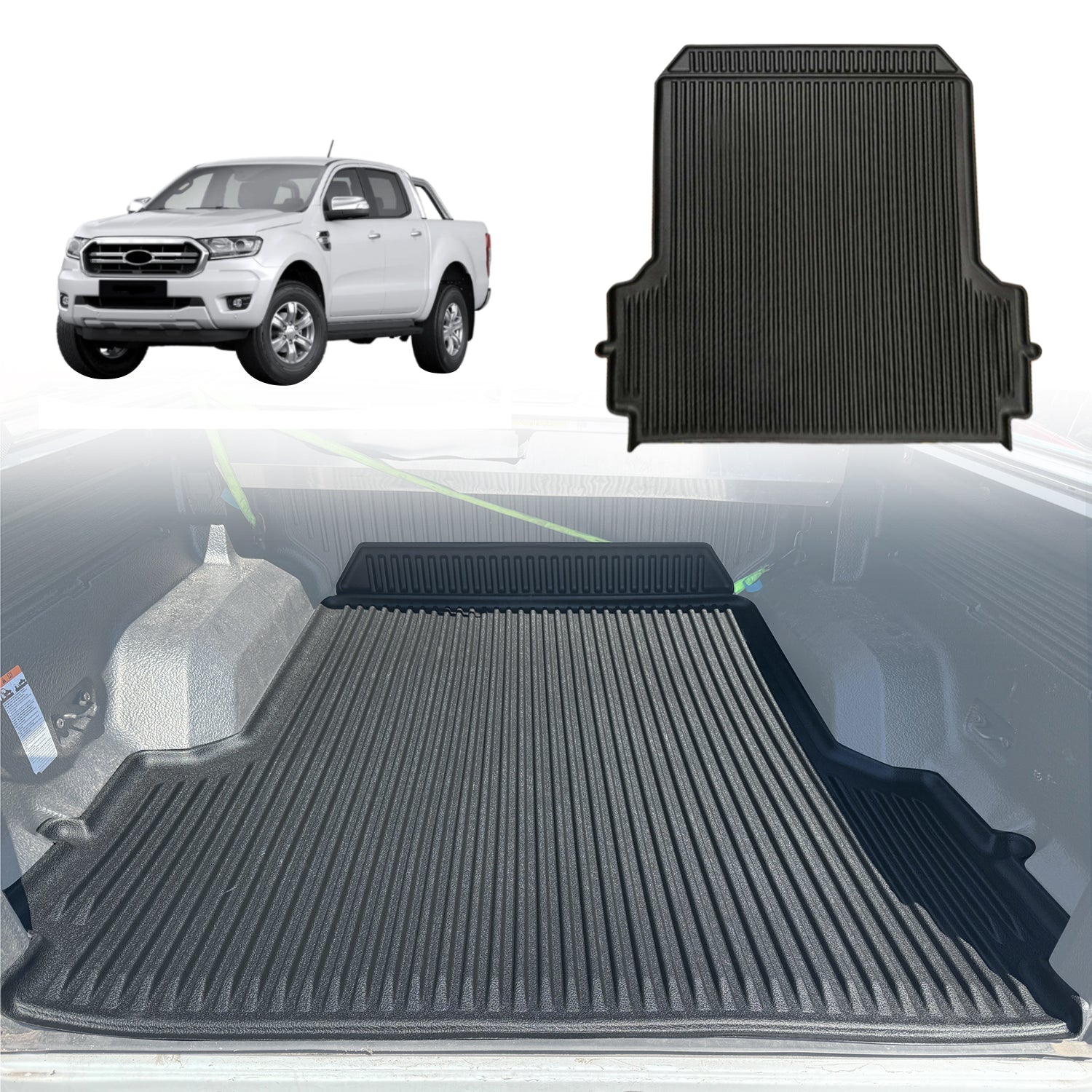 3D TPE Ute Mat for Ford Ranger Dual Cab 2011-2022 Fitted with Factory Plastic Tub Liner