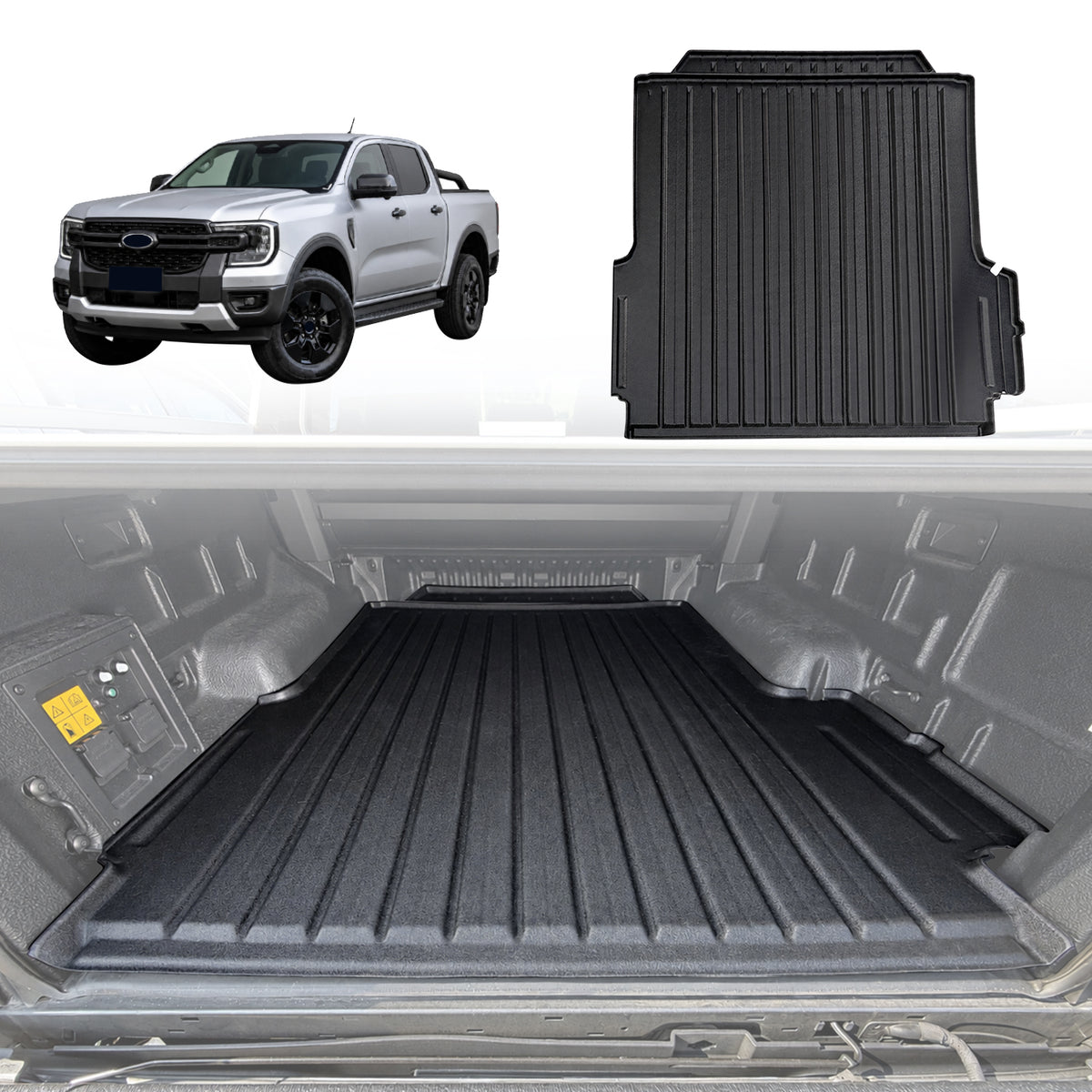 3D TPE Ute Mat for Ford Ranger Dual Cab 2022-Onwards Fitted with Factory Plastic Tub Liner
