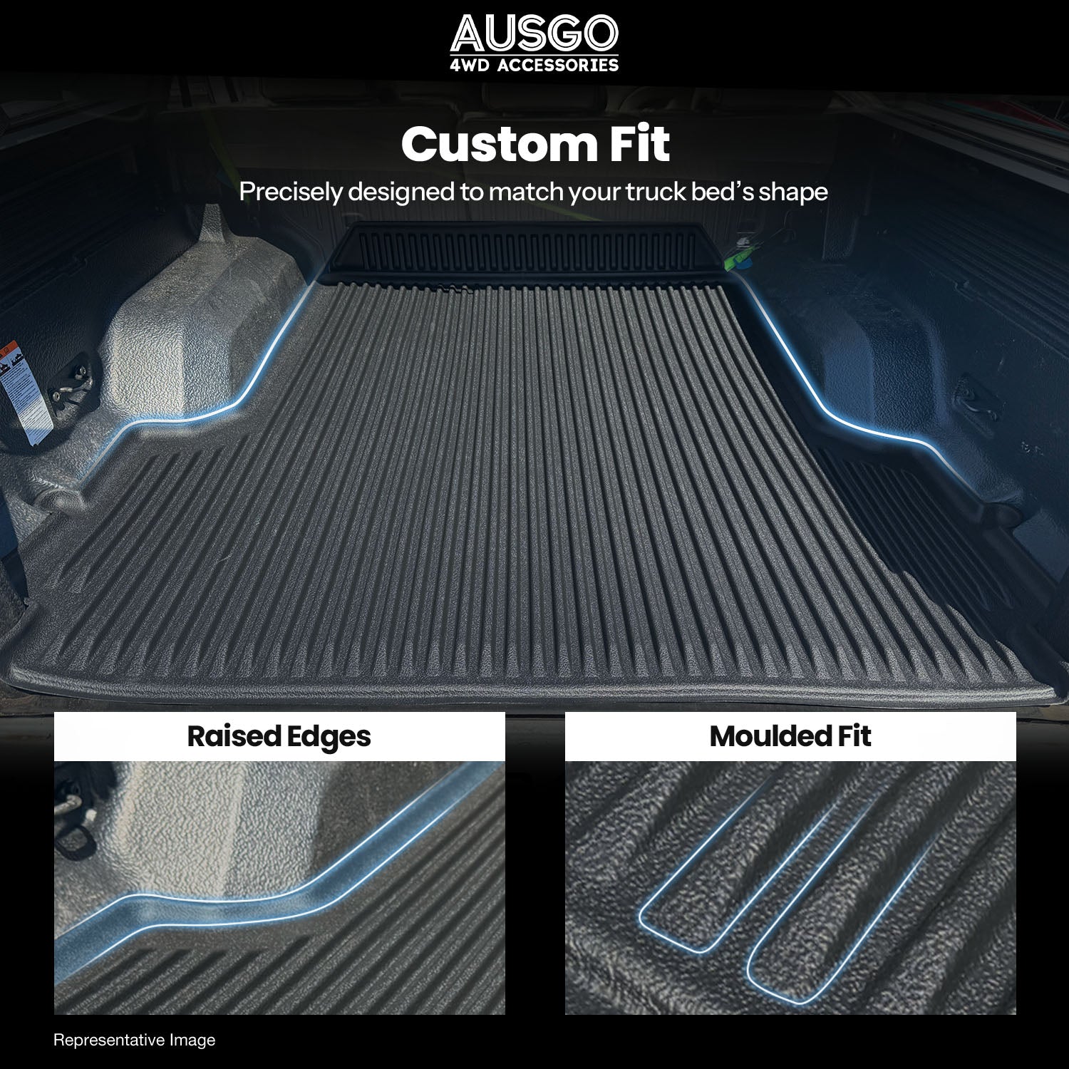 3D TPE Ute Mat for Ford Ranger Dual Cab 2011-2022 Fitted with Factory Plastic Tub Liner