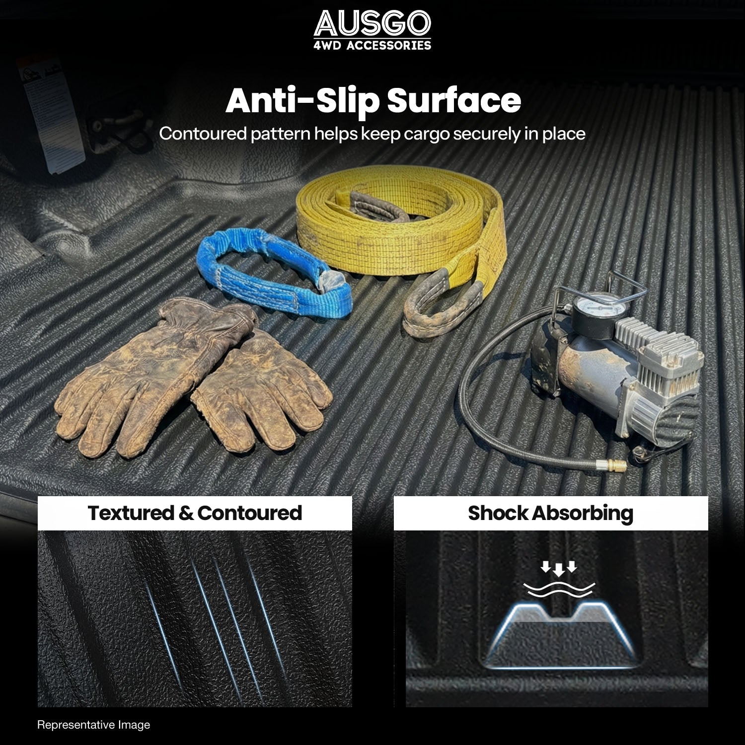 3D TPE Ute Mat for Ford Ranger Dual Cab 2011-2022 Fitted with Factory Plastic Tub Liner