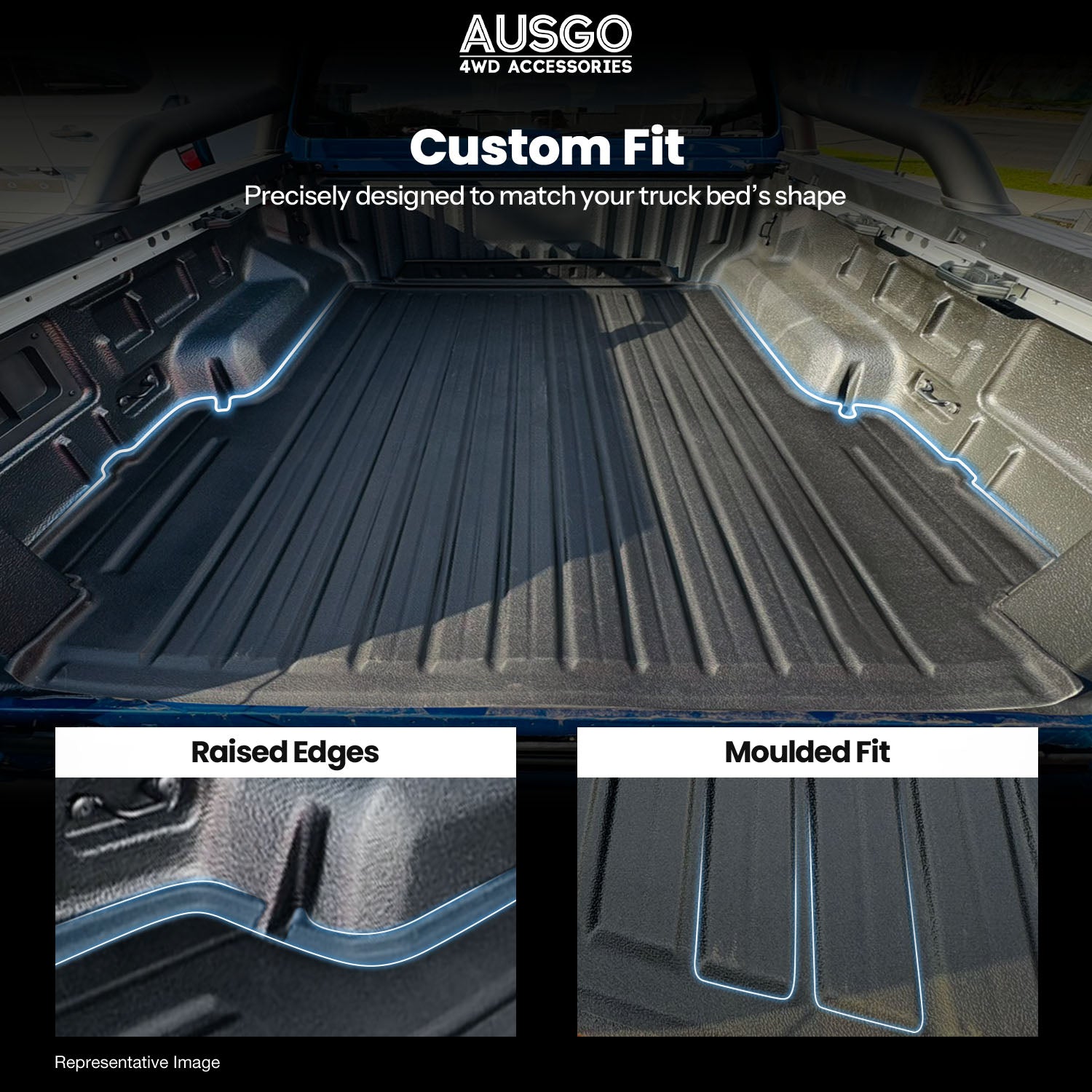 3D TPE Ute Mat for Ford Ranger Dual Cab 2022-Onwards Fitted with Factory Plastic Tub Liner