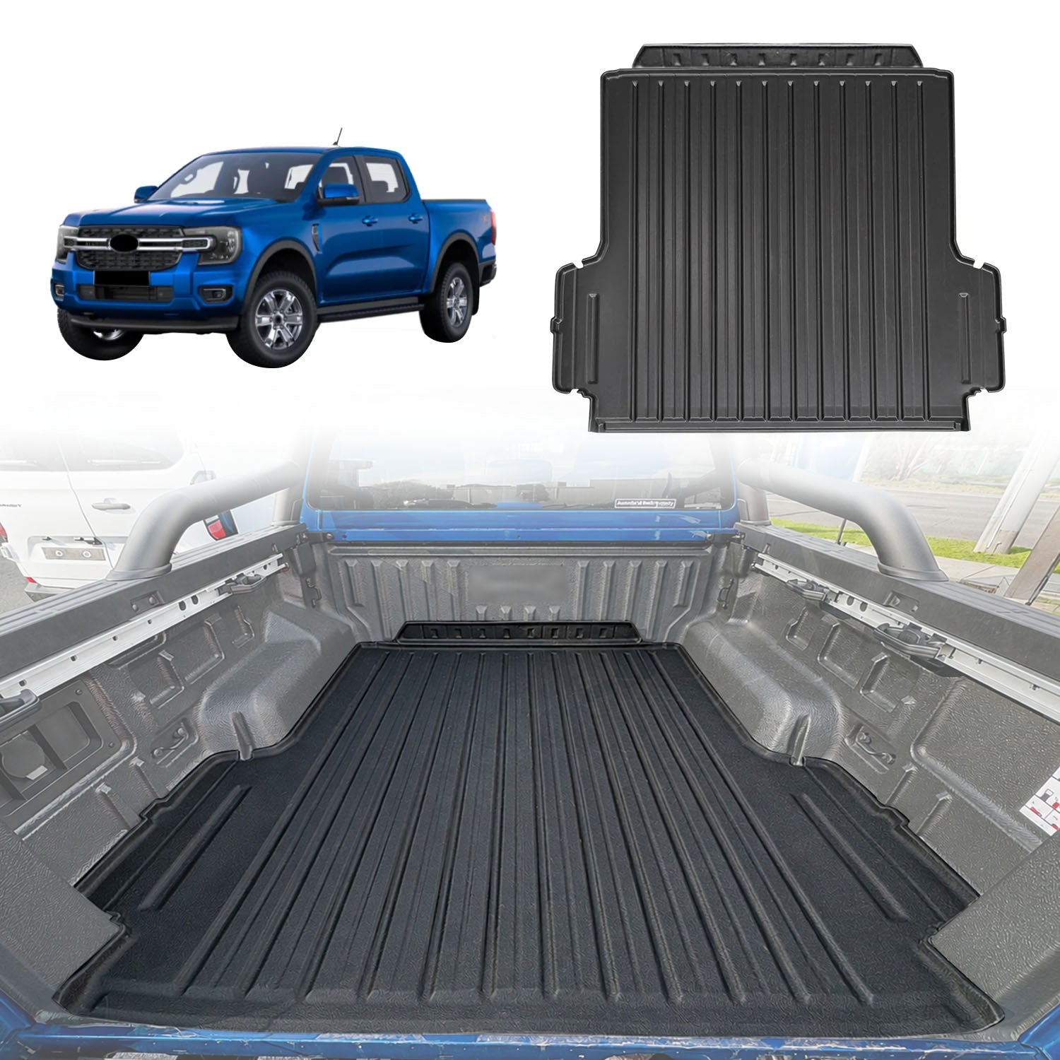 3D TPE Ute Mat for Ford Ranger Dual Cab 2022-Onwards Fitted with Factory Plastic Tub Liner
