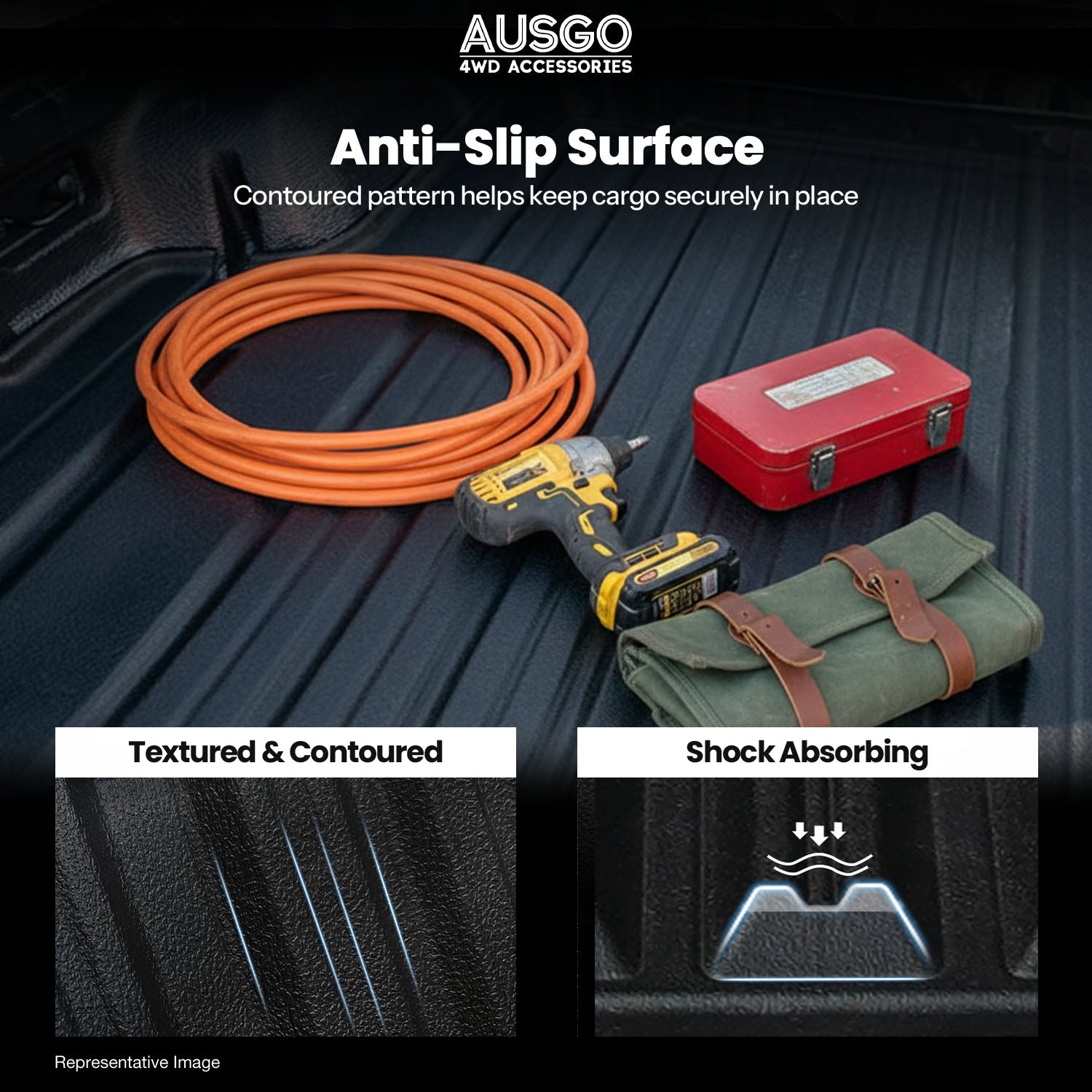 3D TPE Ute Mat for Ford Ranger Dual Cab 2022-Onwards Fitted with Factory Plastic Tub Liner