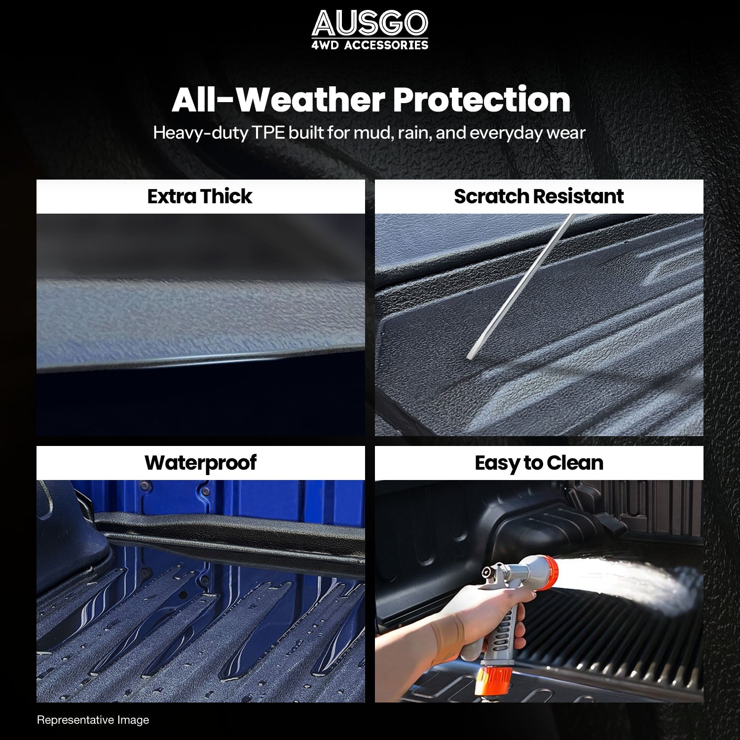 3D TPE Ute Mat for Ford Ranger Dual Cab 2022-Onwards Fitted with Factory Plastic Tub Liner