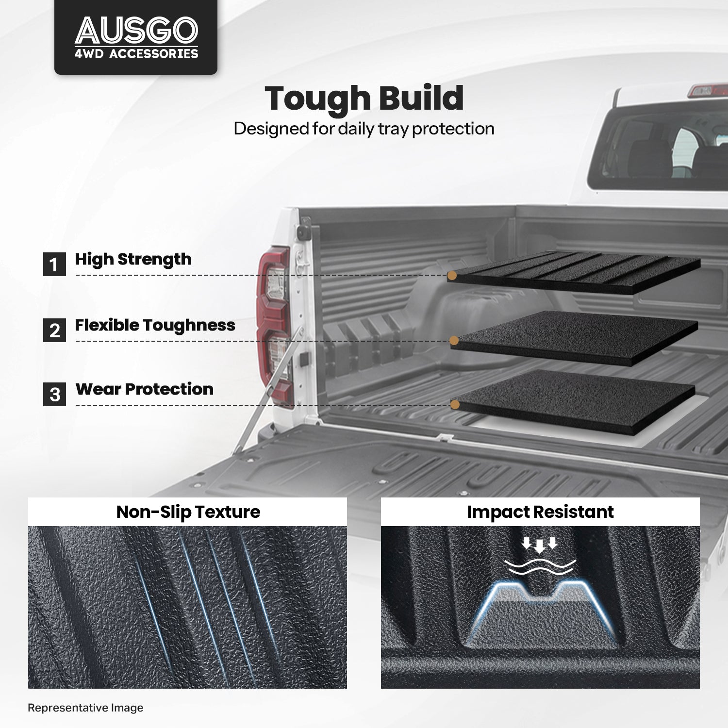 3D TPE Ute Mat for Ford Ranger Dual Cab 2022-Onwards Fitted with Factory Plastic Tub Liner