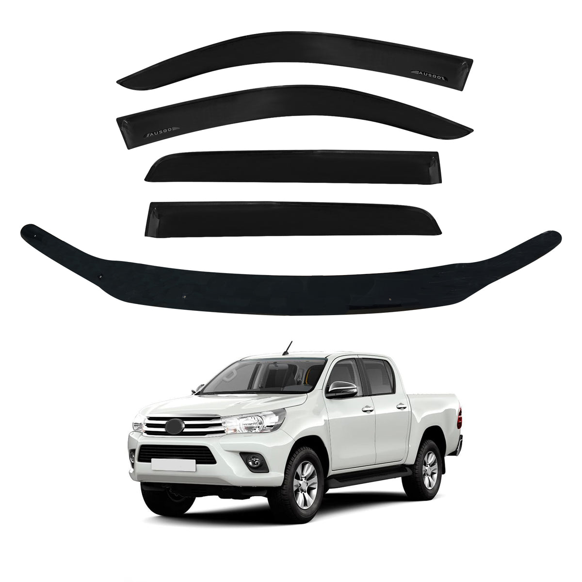Injection Weather Shields + Bonnet Protector for Toyota Hilux Dual Cab 2015-2020