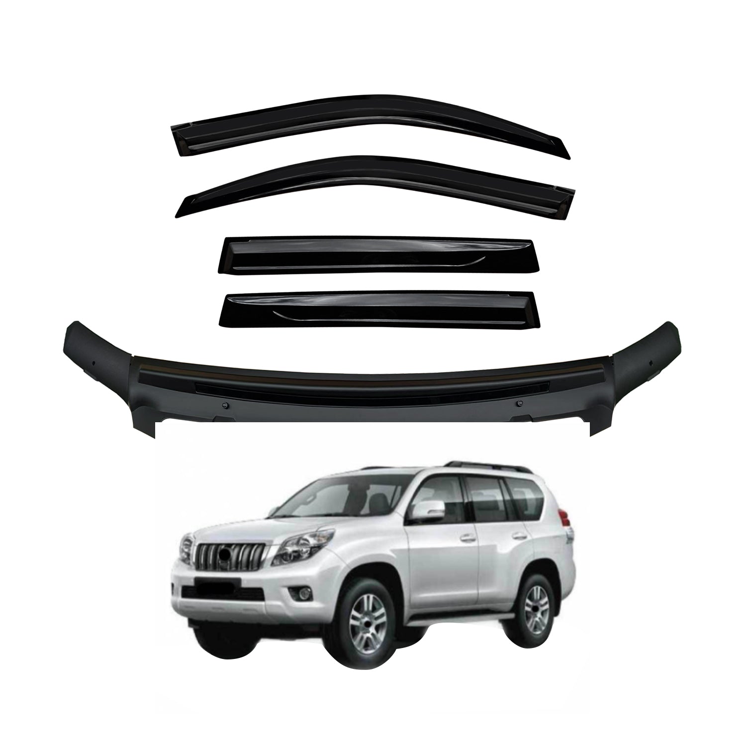 Luxury Weather Shields + Bonnet Protector for Toyota Land Cruiser Prado 150 Series 2010-2013