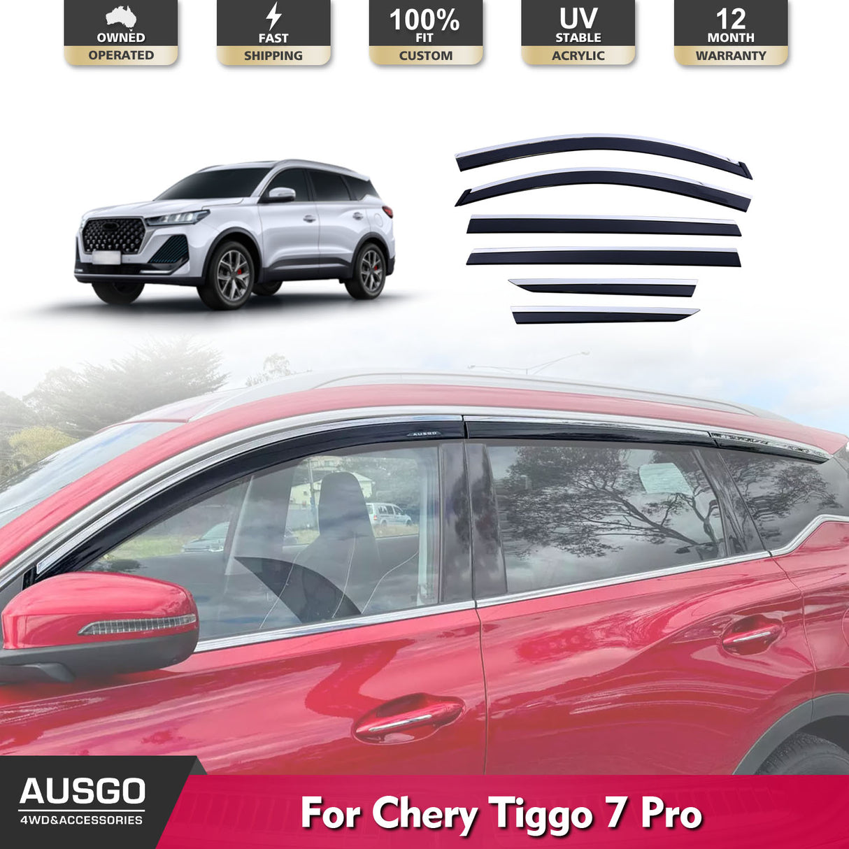 Stainless Trim Weather Shields for Chery Tiggo 7 Pro 2023-Onwards