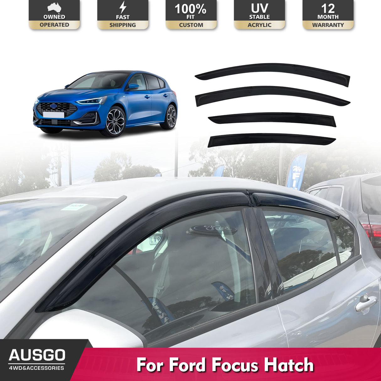 Luxury Weather Shields for Ford Focus SA Series Hatch 2018-Onwards