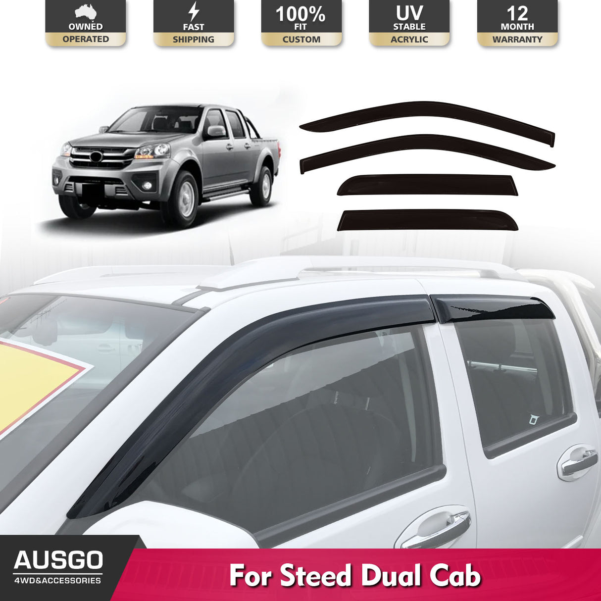 Luxury Weather Shields for Great Wall Steed Dual Cab 2016-Onwards