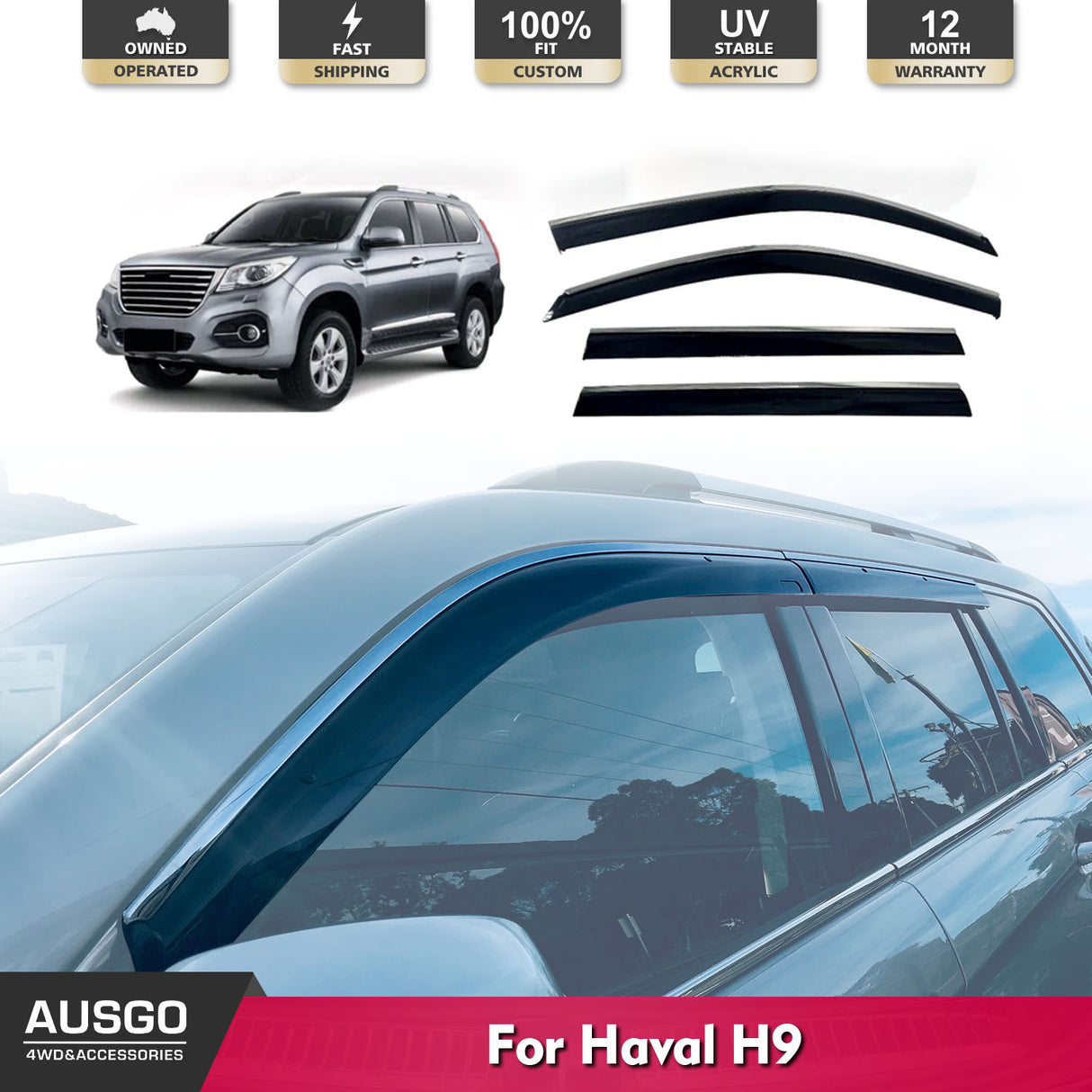 Stainless Trim Weather Shields for Haval H9 2015-Onwards