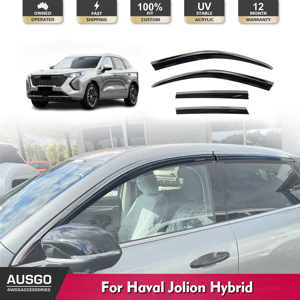 Stainless Trim Weather Shields for Haval Jolion Pro HEV Hybrid 2024-Onwards