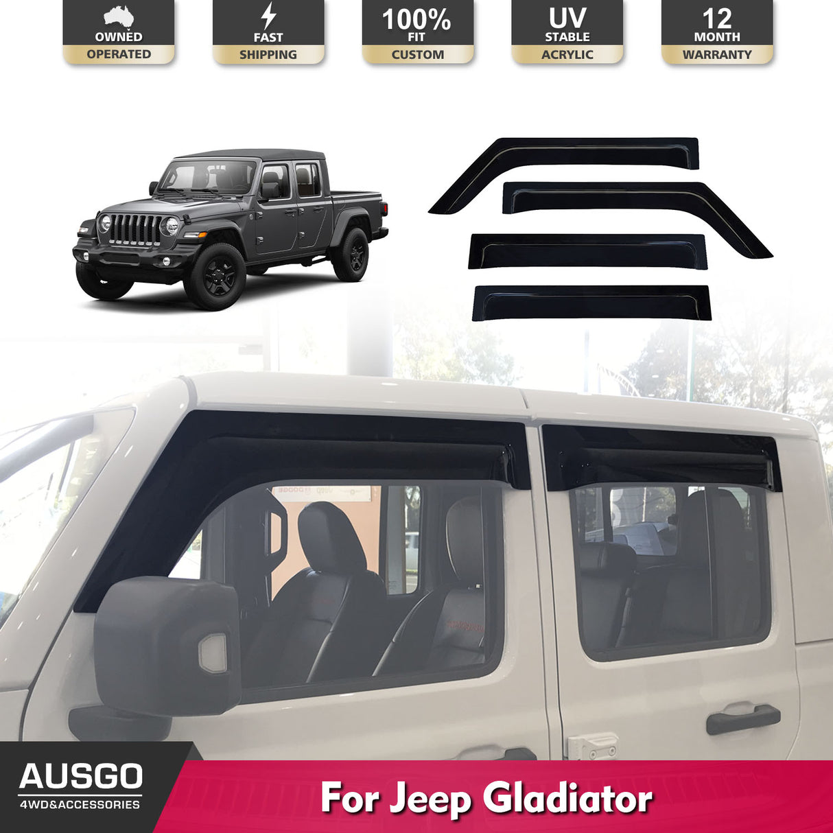 Wide Type Weather Shields for Jeep Gladiator Dual Cab 2020-Onwards